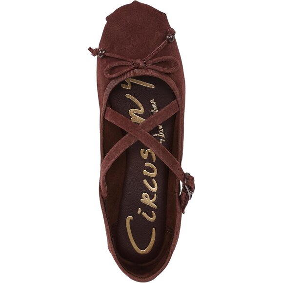 Circus NY by Sam Edelman Women's Deep Pecan Leather Cross Strap Zuri Ballet Flat - Picture 5 of 6